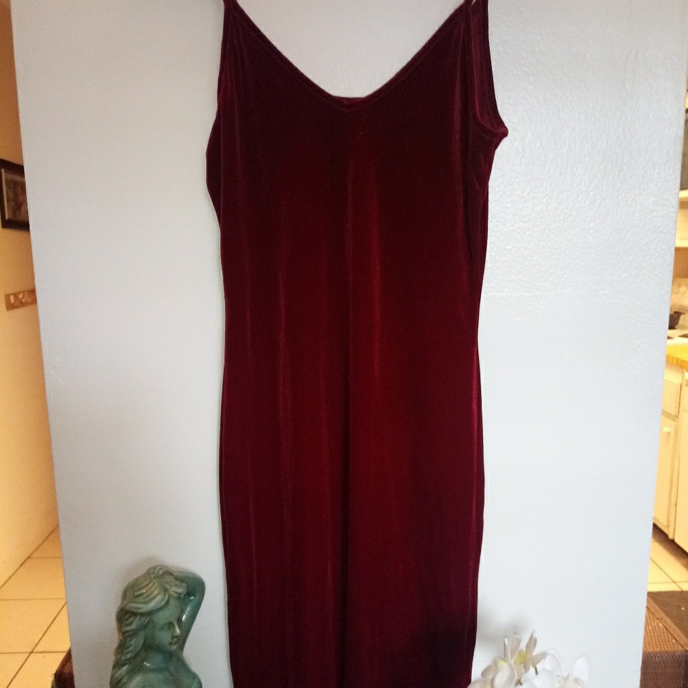 Red crushed velvet dress , stretch fit M